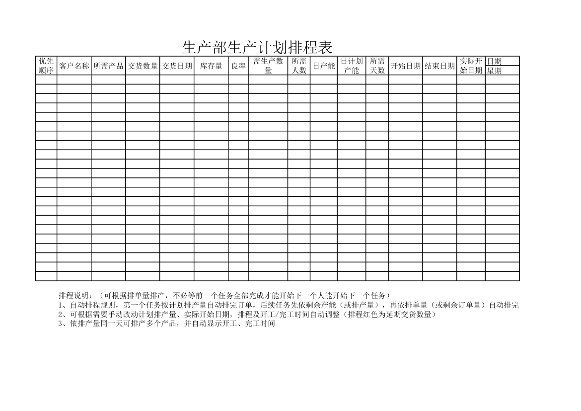 生产部生产计划表