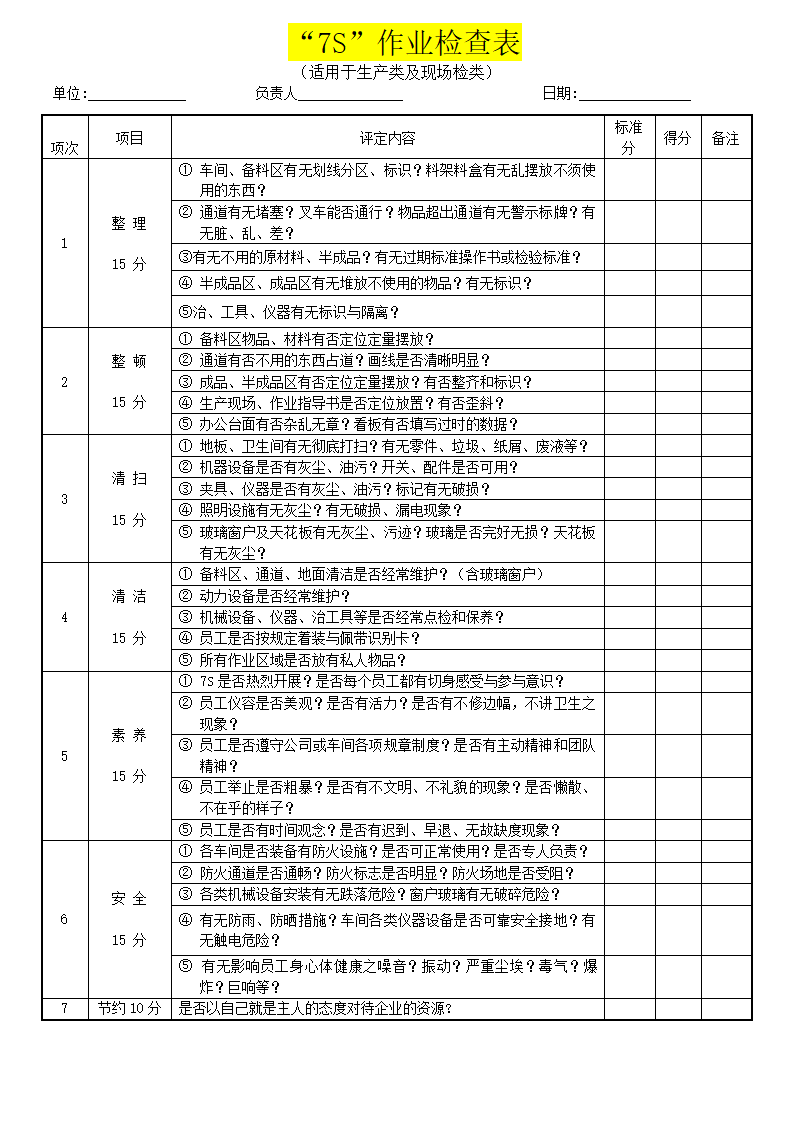 7S检查表第2页