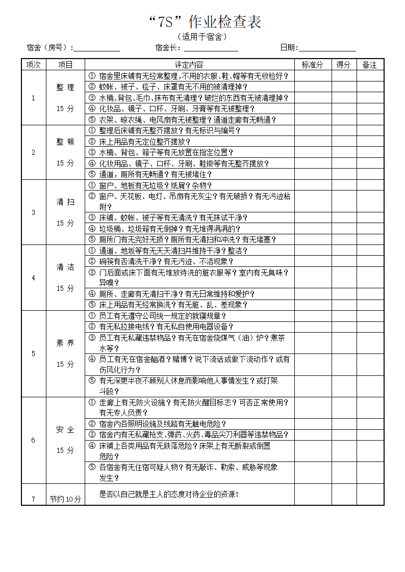 7S检查表第4页