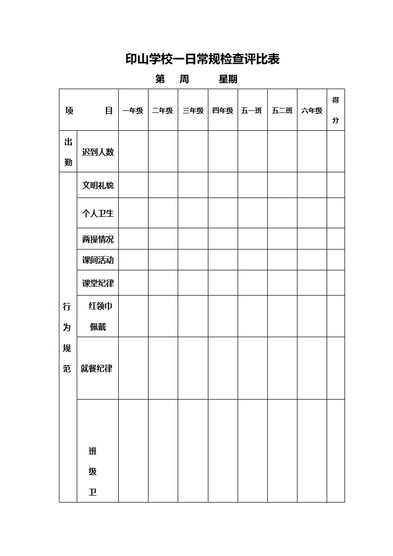 值日检查表