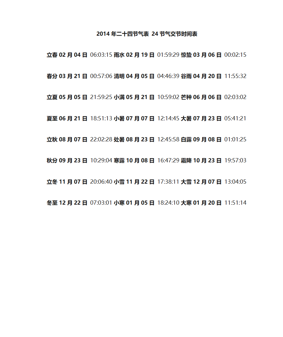 24节气交节时间表