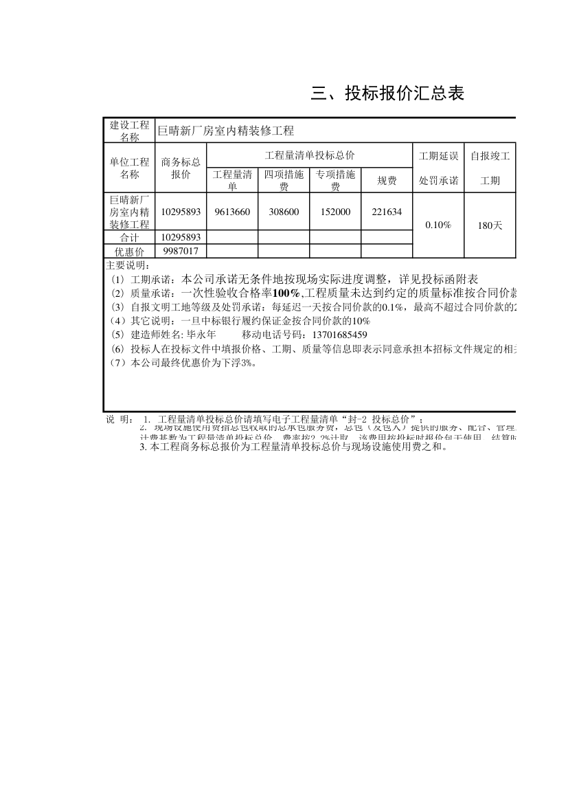 报价汇总表