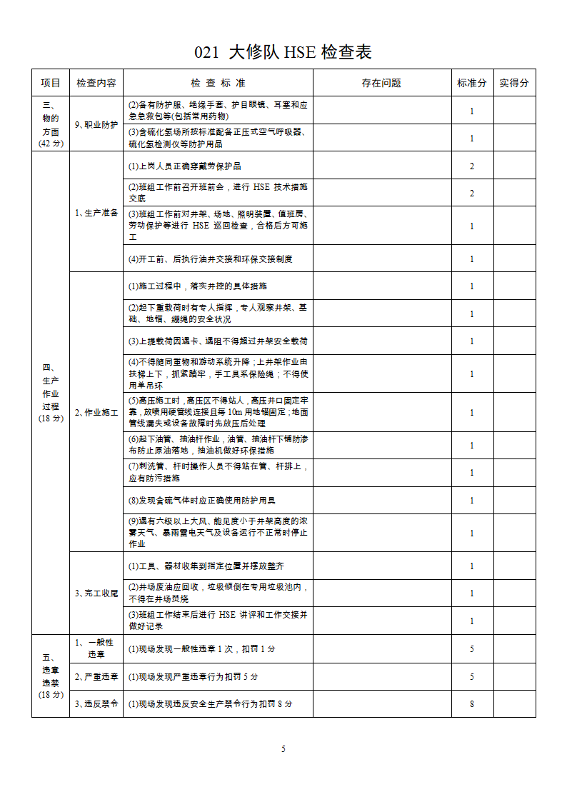 大修队HSE检查表第5页