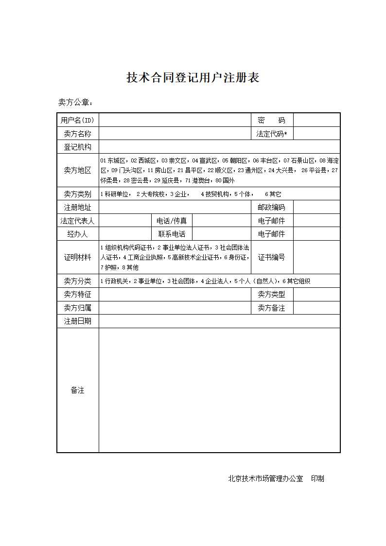 技术合同登记注册表