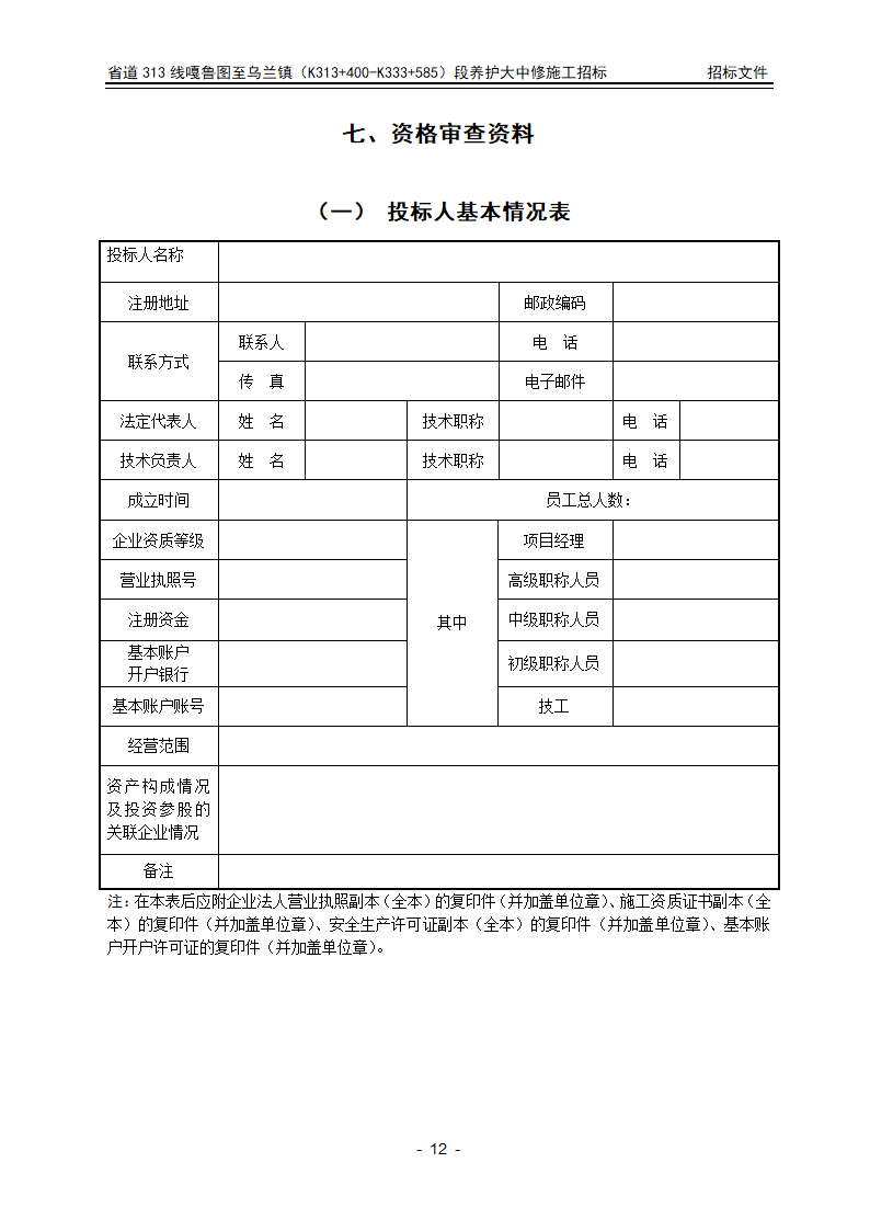 招标文件投标文件格式部分第12页