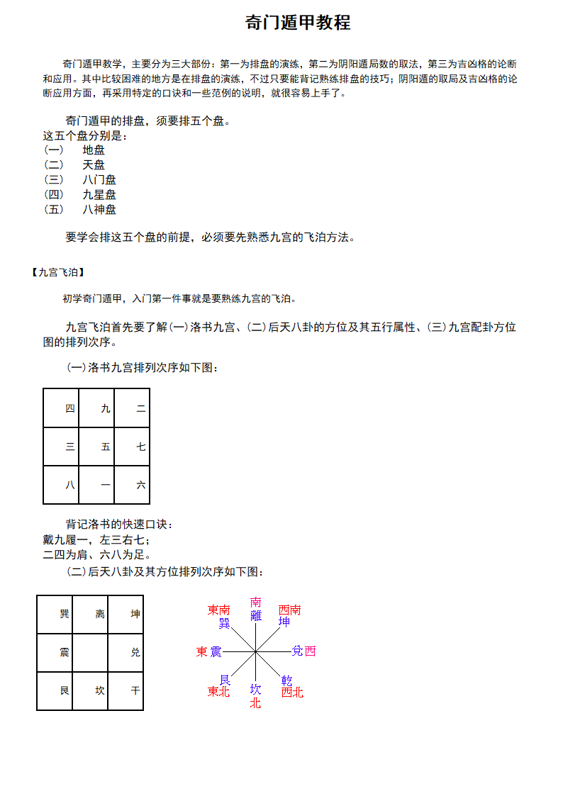 奇门遁甲教程第1页