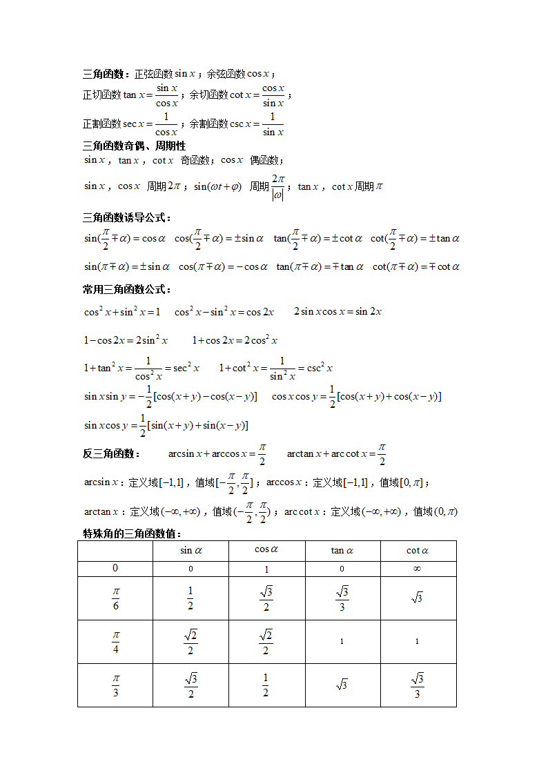 三角、反三角函数公式