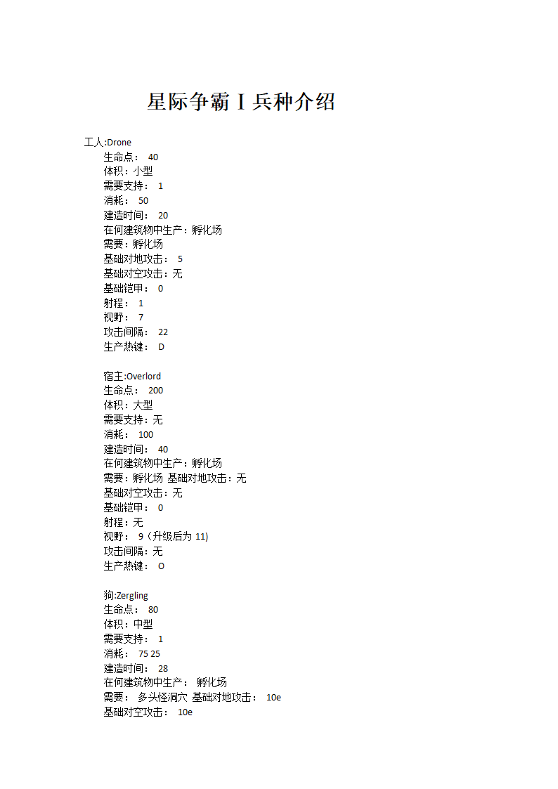 星际争霸兵种介绍第1页