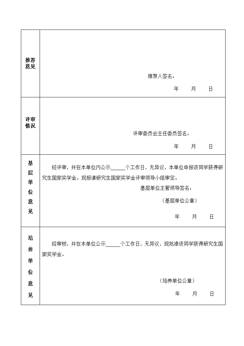 研究生国家奖学金申请表第2页