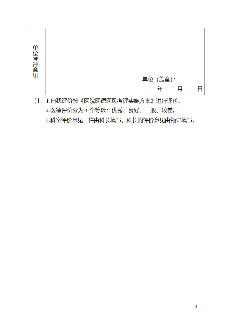 医德医风考评表第4页