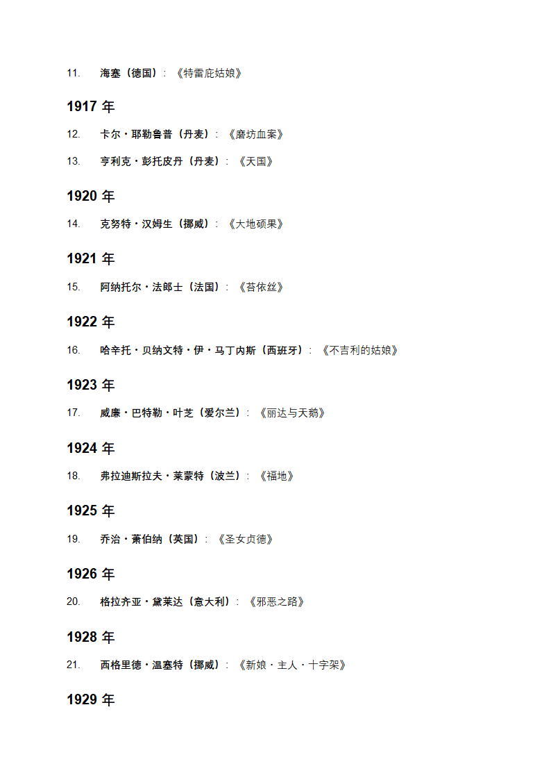 历届诺贝尔文学奖获奖作者及作品第2页