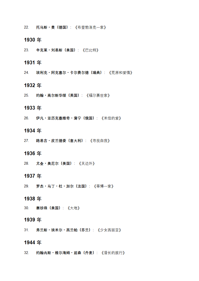 历届诺贝尔文学奖获奖作者及作品第3页