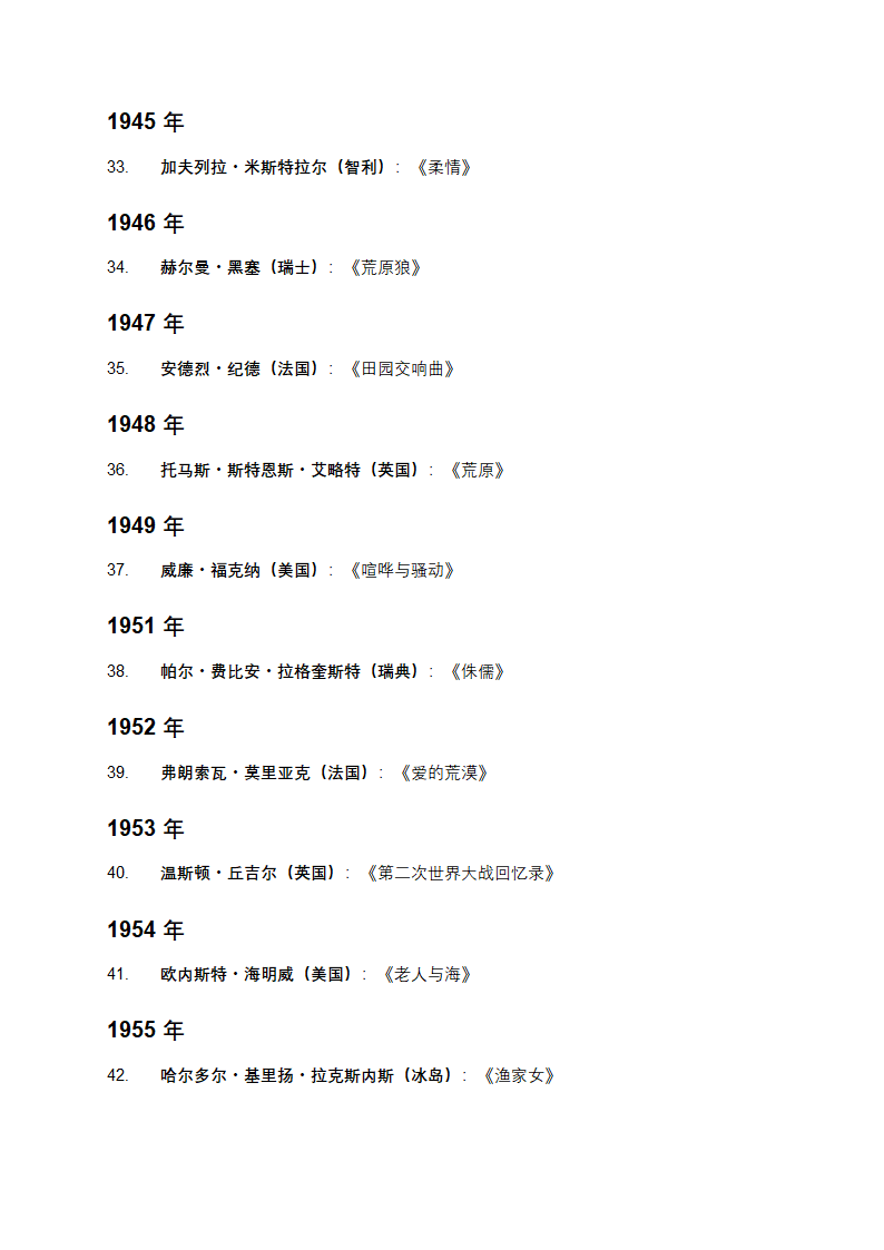 历届诺贝尔文学奖获奖作者及作品第4页