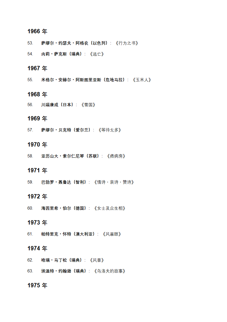 历届诺贝尔文学奖获奖作者及作品第6页