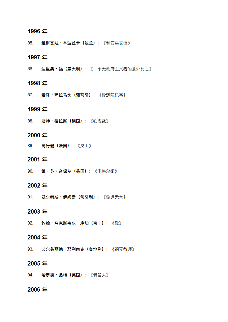 历届诺贝尔文学奖获奖作者及作品第9页