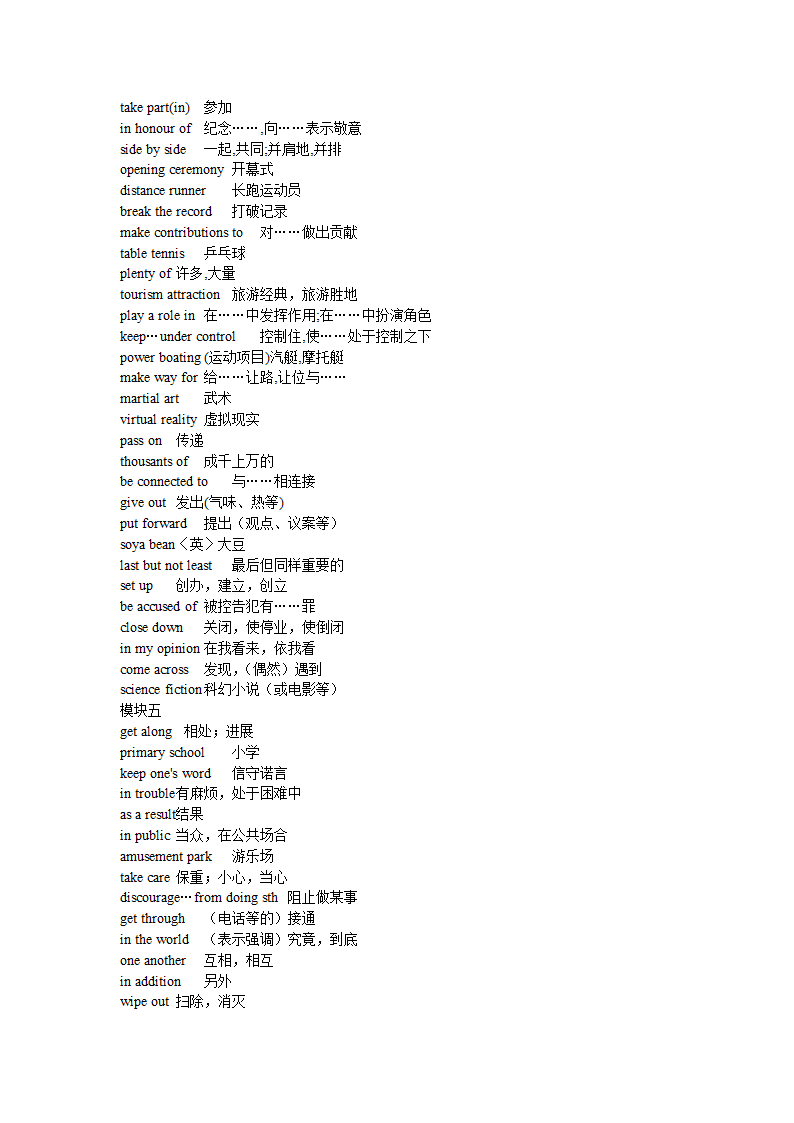 牛津高中英语模块一至模块十一短语第4页