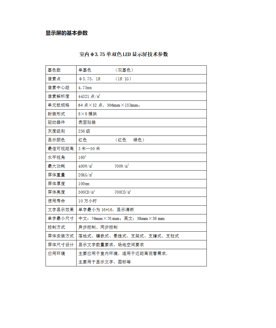 LED显示屏技术参数