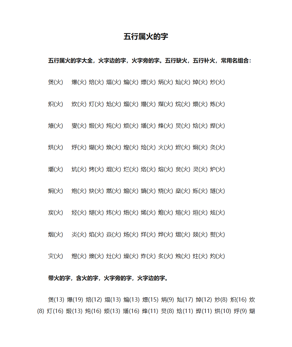 五行属火的汉字第1页