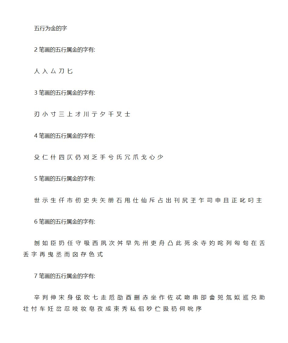 五行属金的汉字