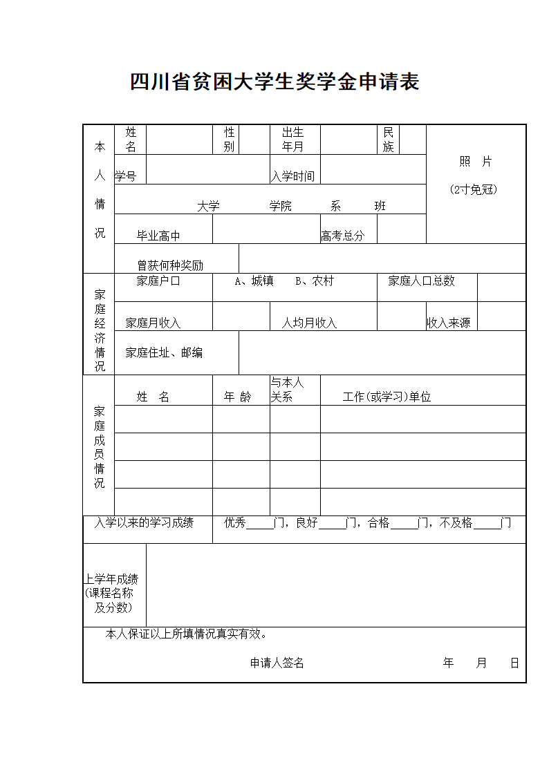 大学生奖学金申请表第3页