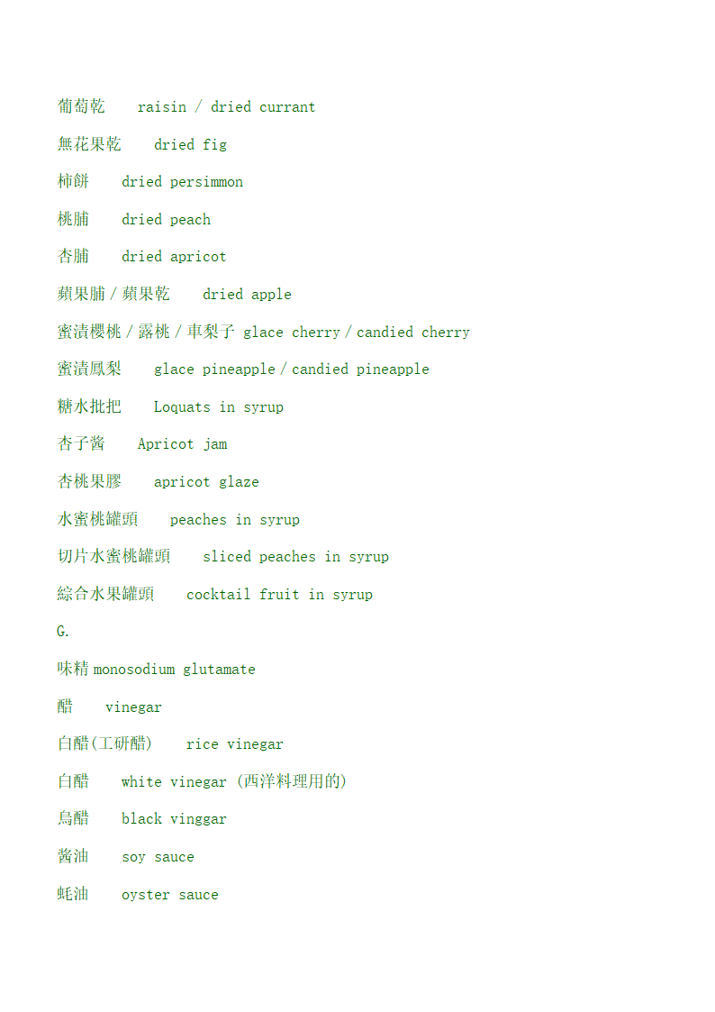 各式食材中英文对照第9页
