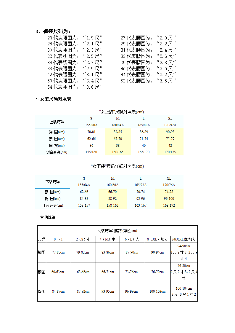男装、女装衣服尺码对照表_上衣尺码_牛仔尺码第2页