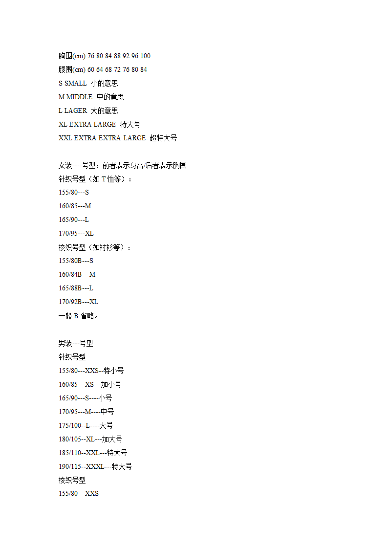 男装、女装衣服尺码对照表_上衣尺码_牛仔尺码第5页