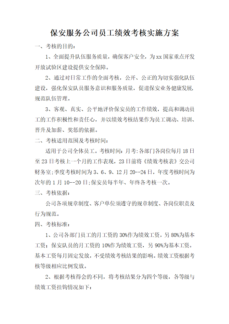 保安公司员工绩效考核实施方案.docx