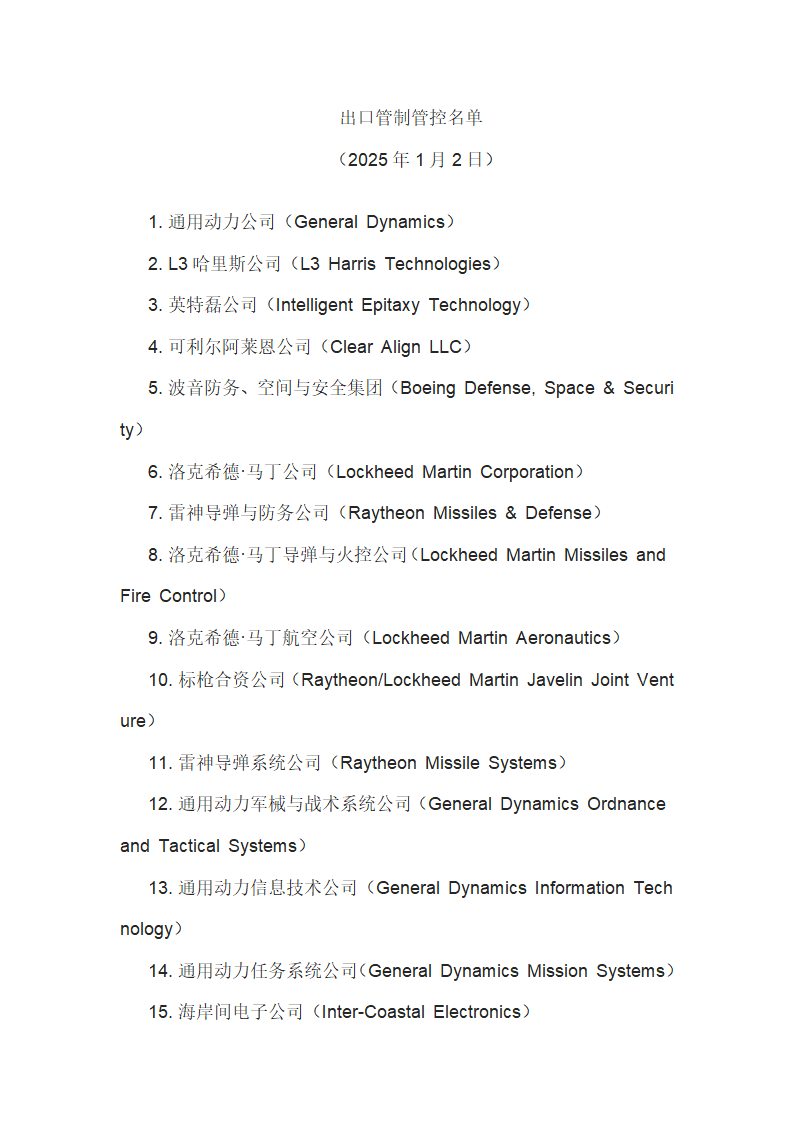 商务部：28家美国实体列入出口管制管控名单（2025）第2页