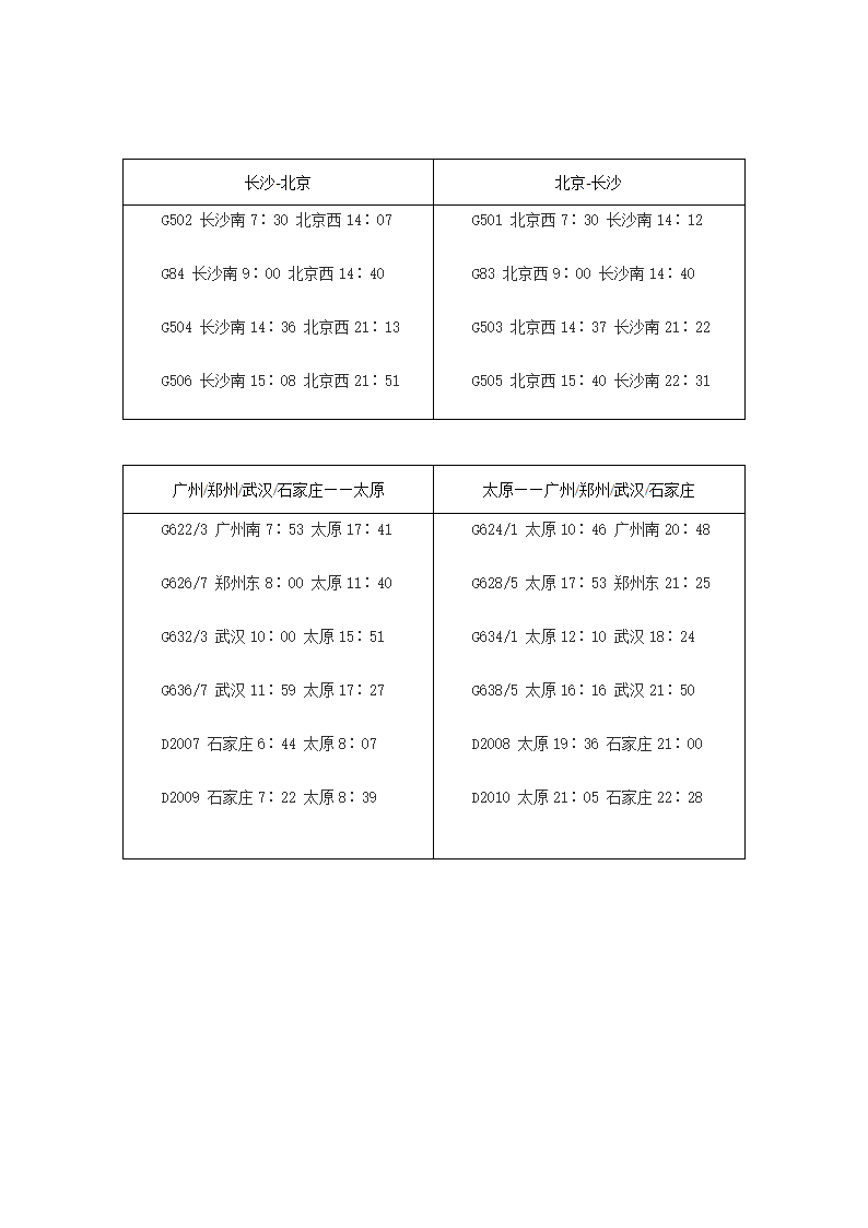 京广高铁时刻表第1页