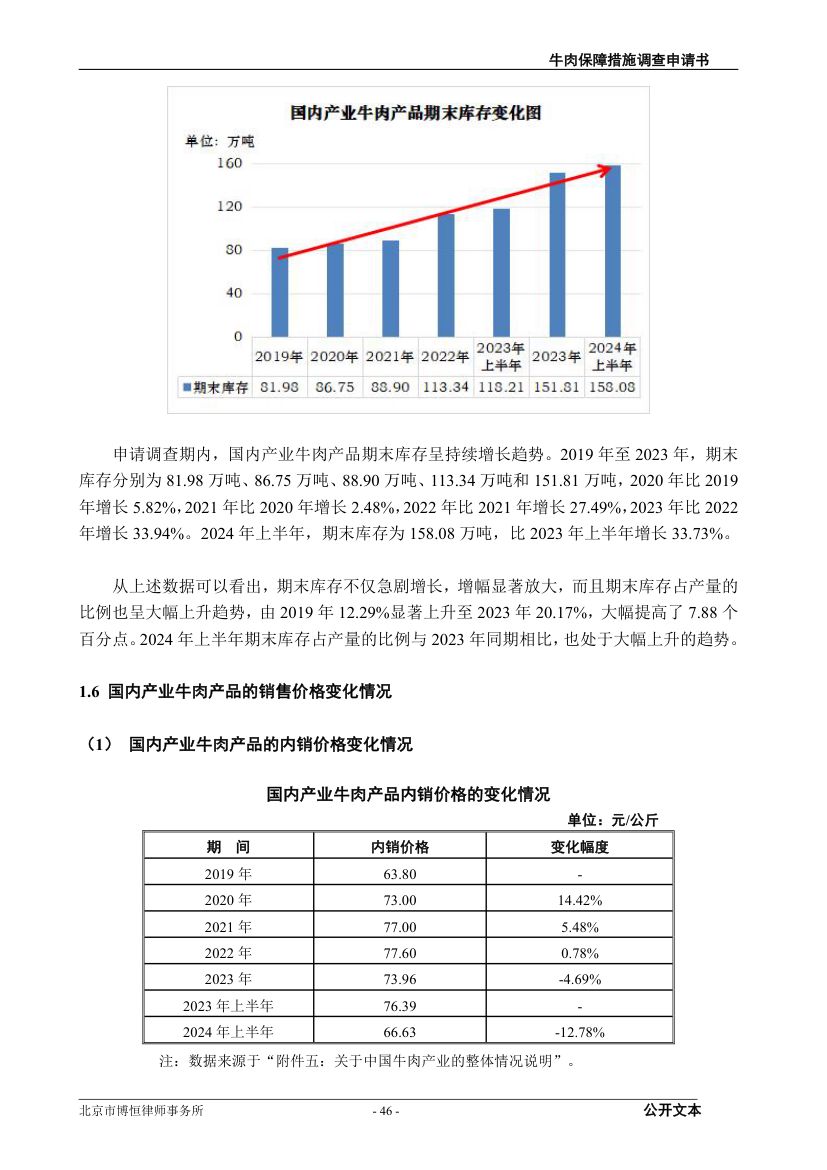 牛肉保障措施调查（反倾销）申请书第46页