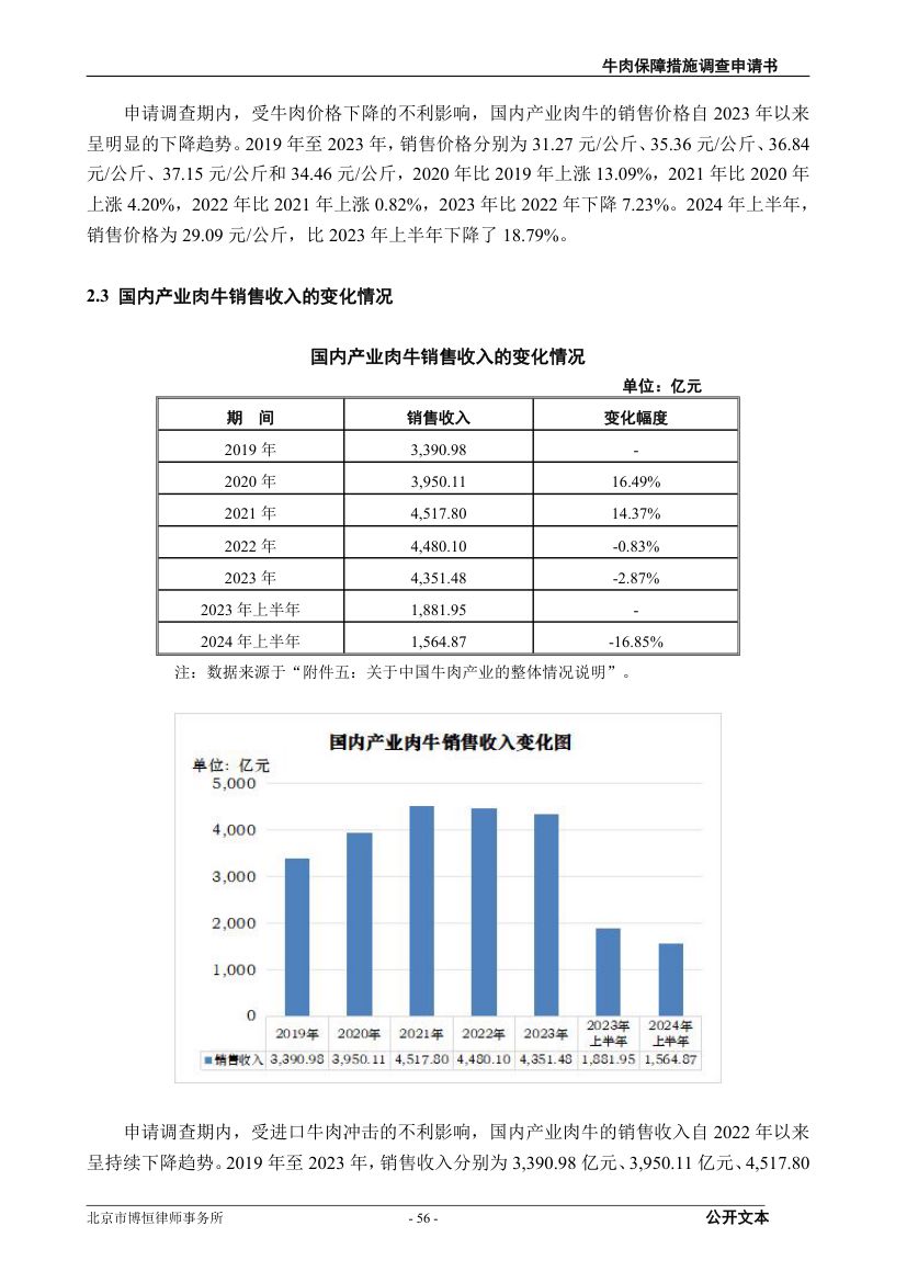 牛肉保障措施调查（反倾销）申请书第56页