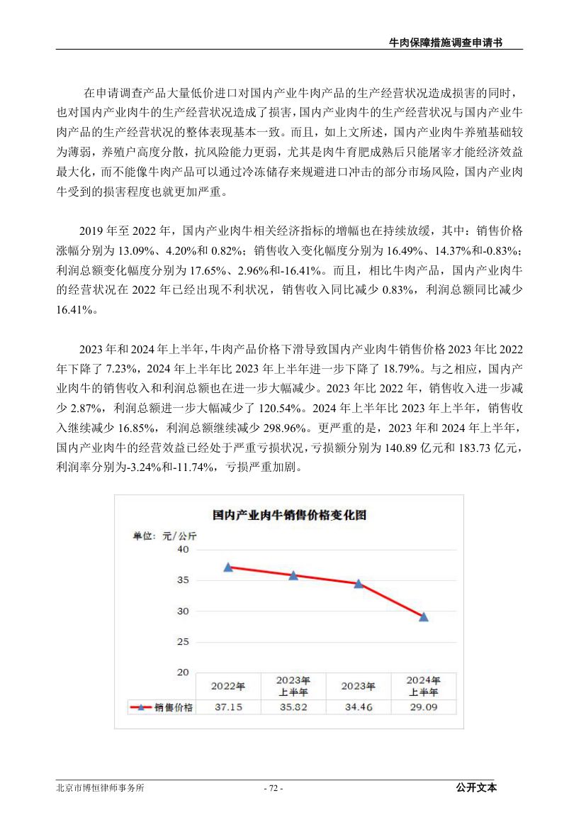 牛肉保障措施调查（反倾销）申请书第72页