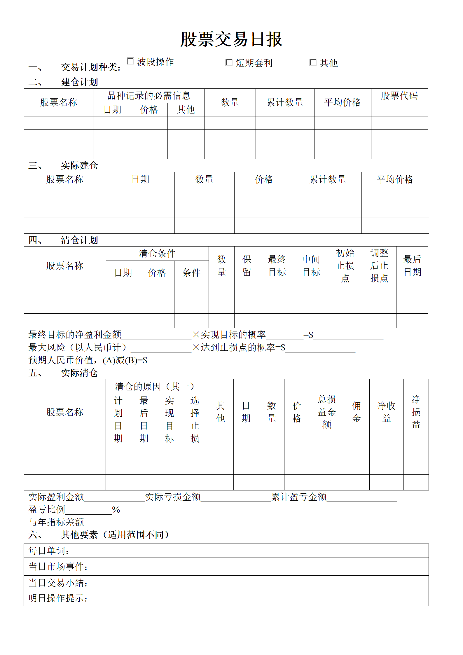 股票交易日报第1页