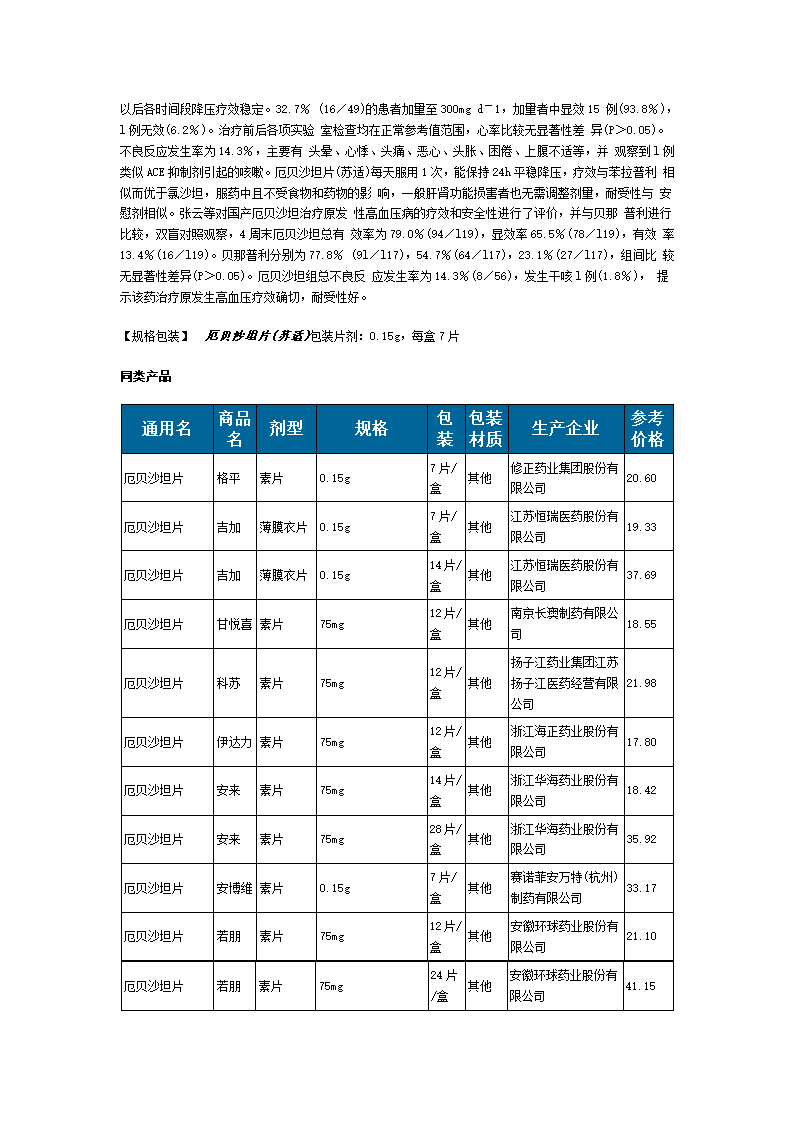 厄贝沙坦片药品说明书第3页