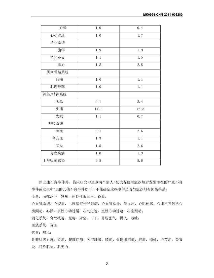 氯沙坦钾片说明书第3页