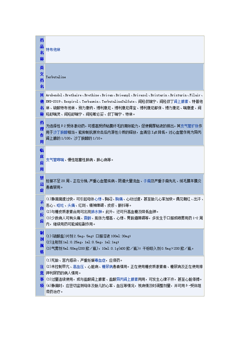 特布他林的不良反应及注意事项第2页