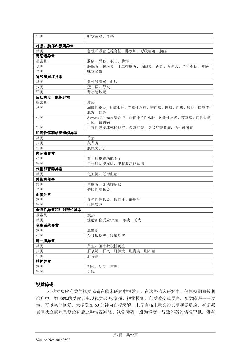 伏立康唑片说明书20140503(威凡)第9页