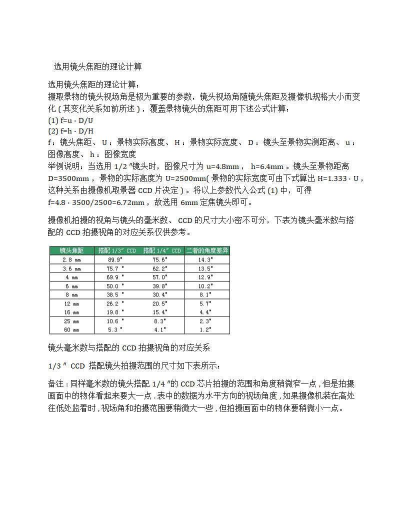 选用镜头焦距的理论计算第1页