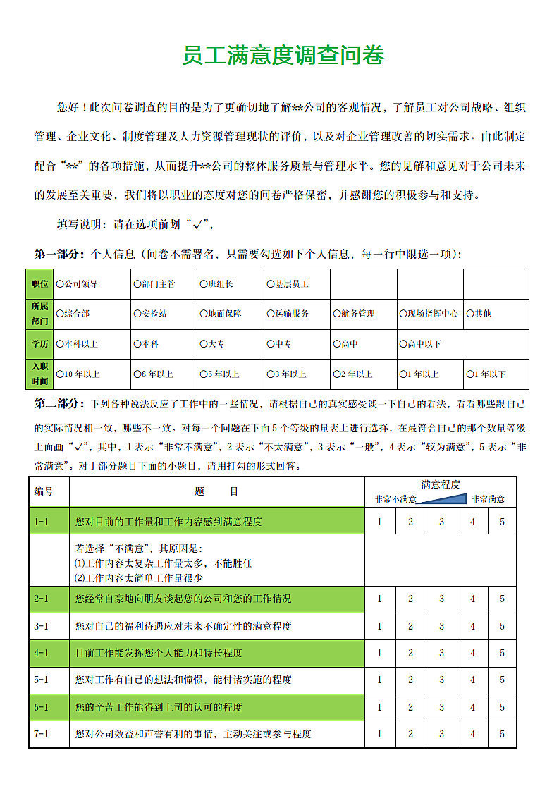 人力资源管理现状专业调查问卷第1页