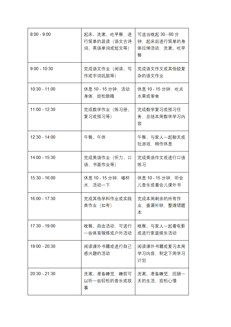 寒假作业计划表第3页