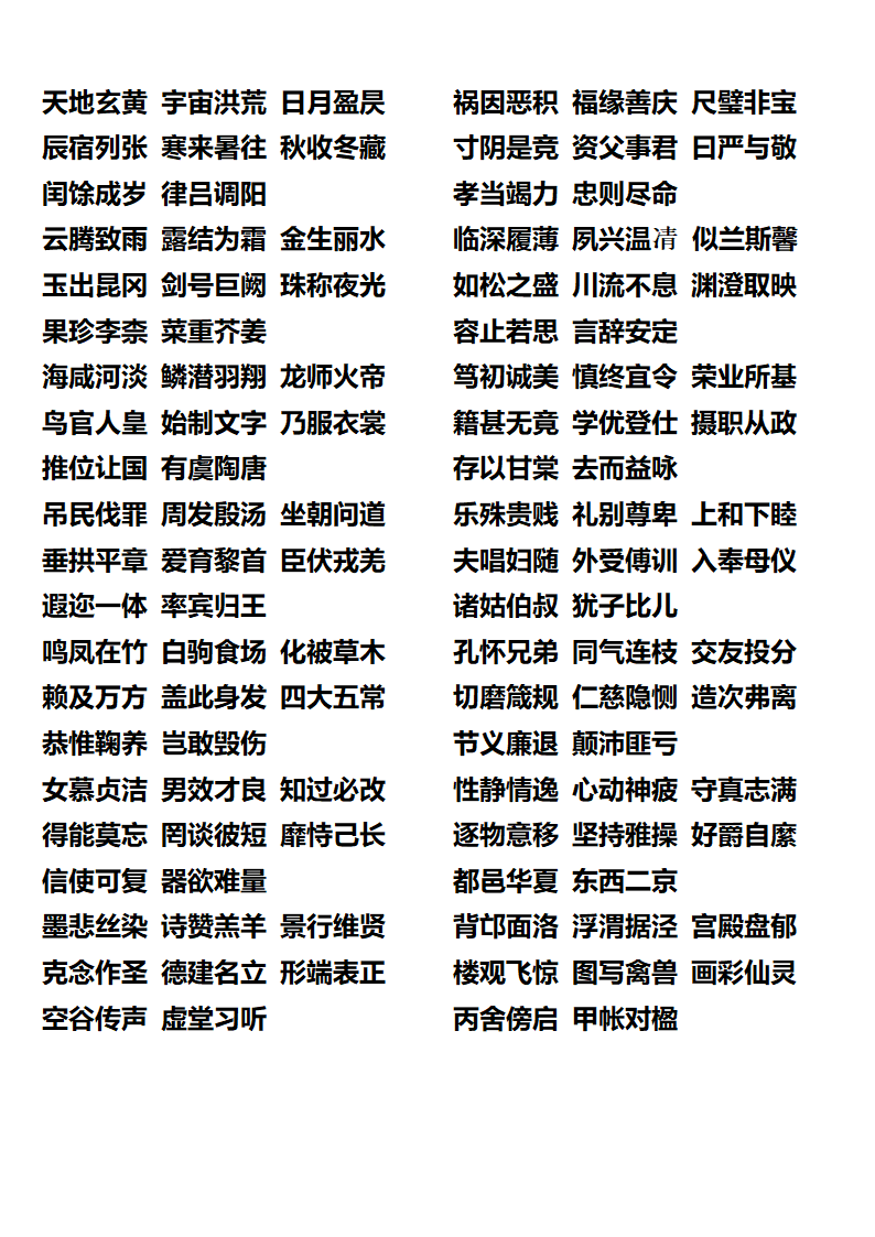 千字文打印版第1页