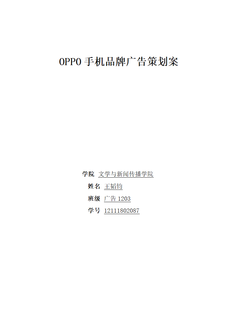 OPPO手机广告策划案第1页