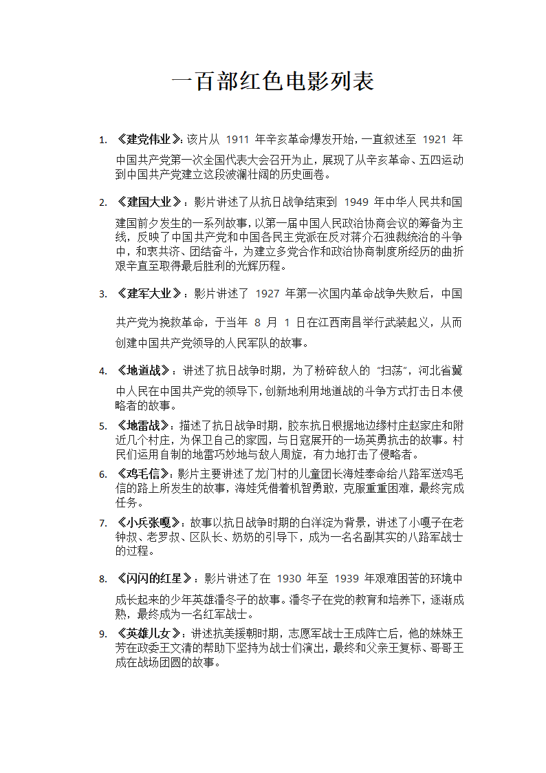 一百部红色电影列表