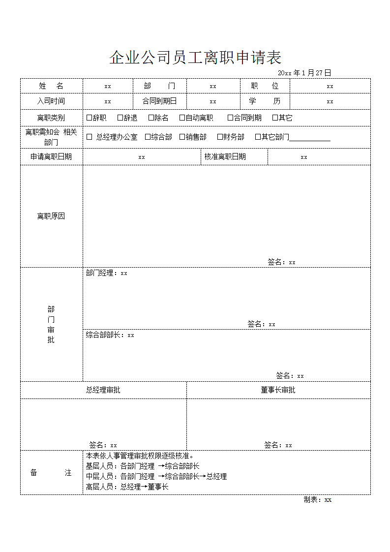 企业公司员工离职申请表.docx第1页