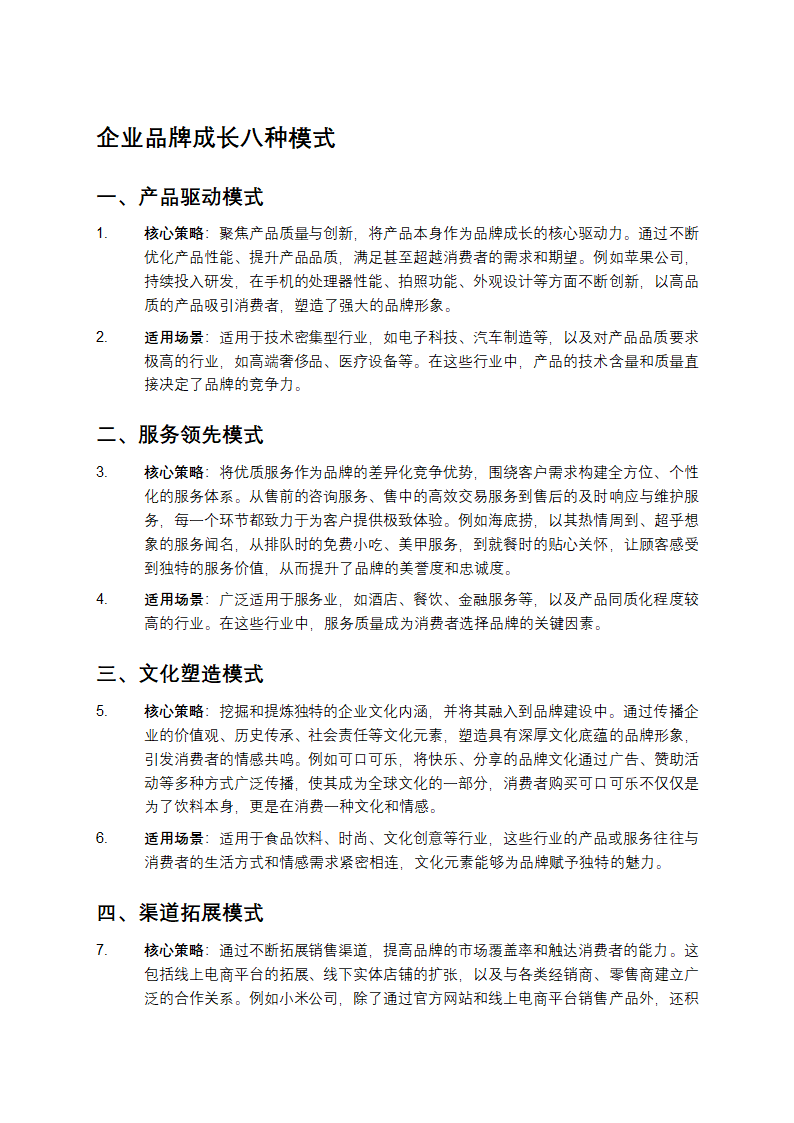 企业品牌成长八种模式