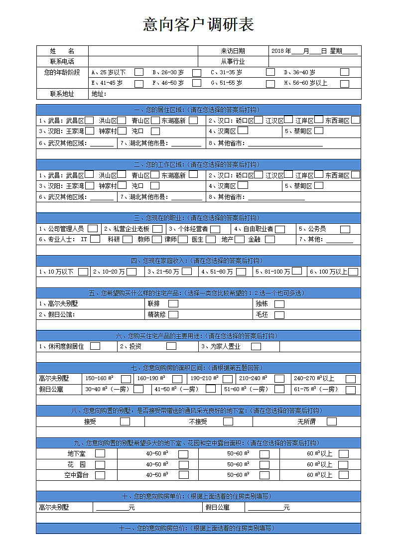 房地产客户意向调研表.doc