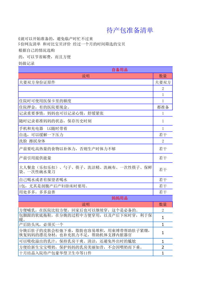 产前准备清单-待产包清单第4页