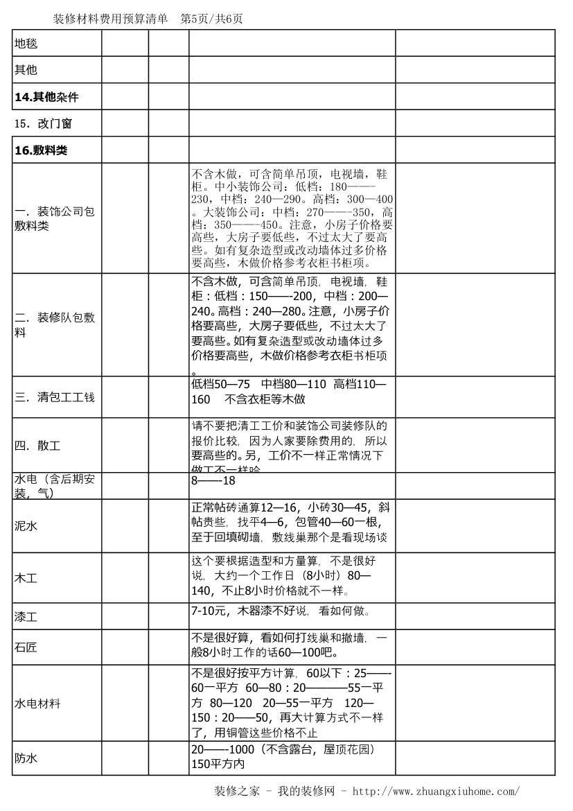 装修预算清单第5页