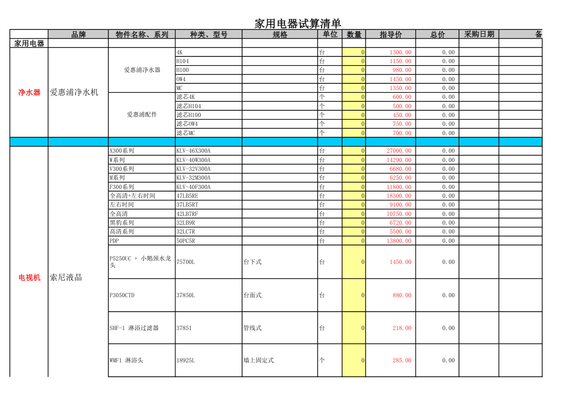 装修预算清单第1页